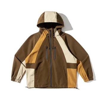 Градинска ветрозащитная Водоустойчив яке с качулка, мъжко палто във функционален стил мозайка в контрастен цвят за мъже