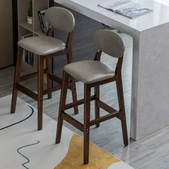 Бар стол от масивно дърво, домашен стол с облегалка, скандинавски бар стол, високо столче, модерен минималистичен бар стол, комбинация от бюрото и стола