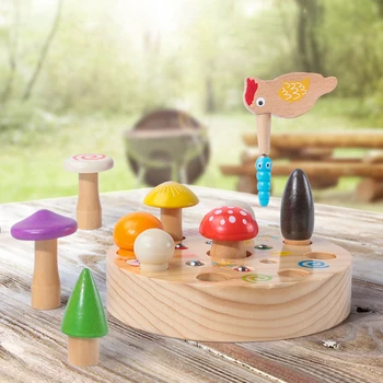 Многофункционални Дървени магнитни риболовни Монтесори играчки, подходящи по форма за деца, Кълвач, Малък Моторика За деца на 2-3 години