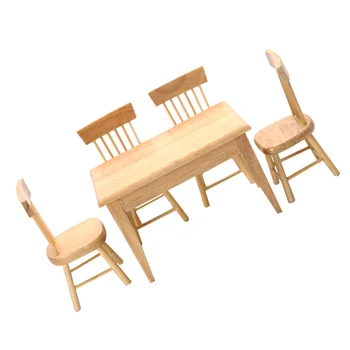 Комплект за мини-маса за хранене Украса на работния плот Дървен стол Тапицерия на мебели Аксесоар за играта къща Модел Miniture