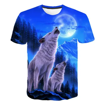 Тениска за момчета, Лятна Тениска с 3D принтом Мультяшного на животното, Вълк, Забавен модерен топ в стил Харадзюку за момчета и момичета, супер готина тениска