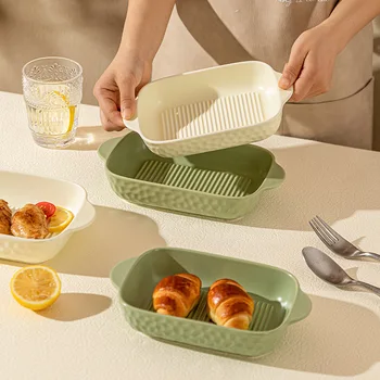 Креативен керамична тава за печене на Мача; домакински правоъгълна купа за печене с две уши; Инфраструктура; красива чиния за закуска в скандинавски стил