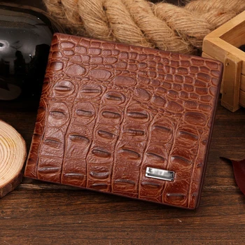 Кратък дизайнерски портфейл от естествена кожа на крокодил + изкуствена кожа, Модерна чанта за монети, държач за карти Carteira Brown Pursh За мъже