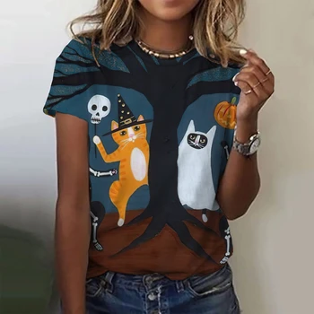 Женска тениска с облика на модерен 3D принтом, къси ръкави, Ежедневни облекла за отдих, като основната дрехи с кръгло деколте, Дрехи за лятото, хладно и с