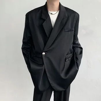 SYUHGFA Висококачествен сатен костюм, Тенденция на мъжко палто, Свободни Прости Ежедневни бизнес Мъжки Блейзери, однотонная модни тънка облекло