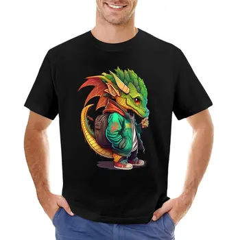 Тениска за момче с анимационни дракон, однотонная тениска, черни тениски за мъже