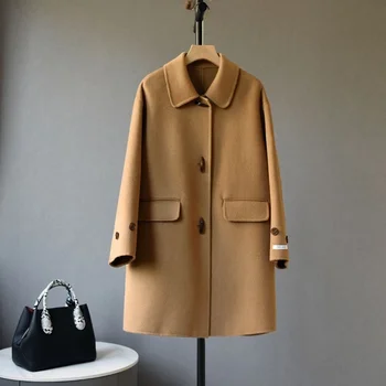 2023 Директен флаш разпродажба на двустранния кашемирового палто средната и дългата дължина за елитни жени с малка фигура, 100 вълна палто