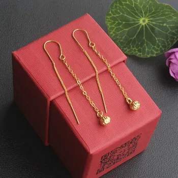 Кръгли виетнамски обеци от бяло злато, обеци с ресни отпред и отзад, двойни дълги сватбени декорации от злато, с покритие