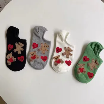 1 чифт абсорбираща потта чорапи с една шевове, свободен размер на стелката-машина с изображение на мечка, Пролет и лято, Полиестер, памук, casual стил