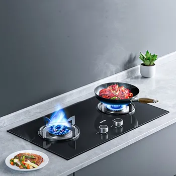 Готварска печка на газ SUPOR с 2 котлона за кухня с мощност 4,2 kw, Вграден настолен газов котлон с двойна употреба, Плот панел от закалено стъкло