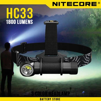Преносим налобный фенер NITECORE HC33 XHP35 HD LED максимален обхват на лъча 187 лумена, фаровете с дължина 187 метра, 8 режима на работа, открит главоболие светлина