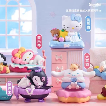 Истински серия Sanrio Family Safe Sleep Играчки за слепи Hello Kitty Kuromi Cinnamon Колекция от настолни бижута, играчка за подарък на бебето