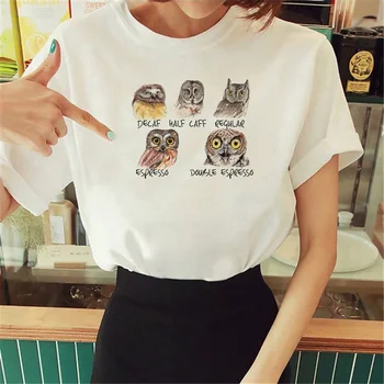 Тениска с совами, дамски забавна тениска в стил харадзюку, дамски дрехи с японски комиксами