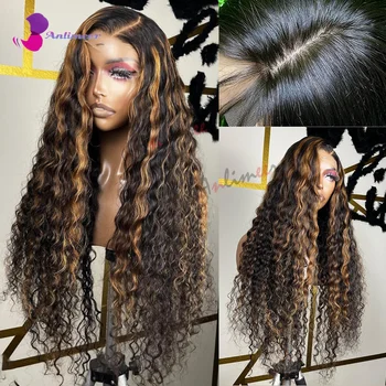 Перуки от естествена коса на дантели с вълните на водата, Бесклеевые перуки, изработени от човешка коса, предварително выщипанный дълга перука, светла перука за черни жени