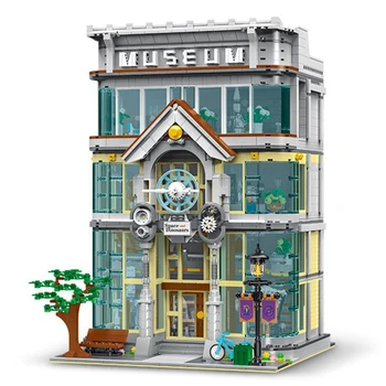 Креативен Експерт Музей на науката с изглед към улицата с осветление Moc Crystal Palace Модулни Тухли Градивен елемент на Модел Играчки 3784 бр.