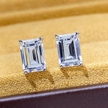 Обеци с диаманти от сребро S925 Проби, имитация на диаманти, Квадратни обеци с цирконии, прости и универсални
