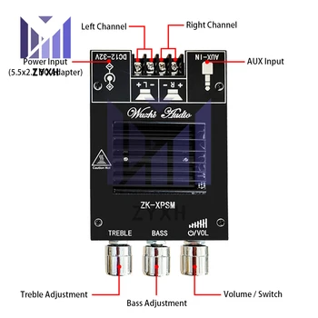 TDA7498E Такса усилвател Bluetooth 150 W * 2 Регулатор на силата на звука на високи бас, AUX DC 12-32 В Усилвател висока мощност 2.0 канал