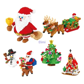 Мини блокове Дядо Коледа, Коледно Дърво, Пластмаса Тухла, Забавен Лосове, Brinquedos за деца, Подарък за Нова Година, Подарък за момичета, Снежен човек
