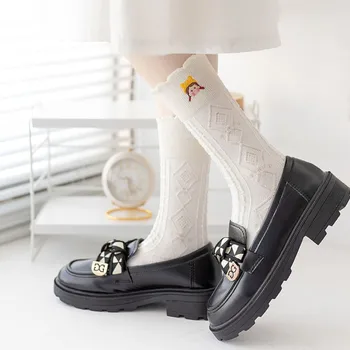 Дамски памучни чорапи с японски карикатура бродерия във формата на тръби, чорапи, без костилка, удобни тенденция универсални спортни чорапи JK D109