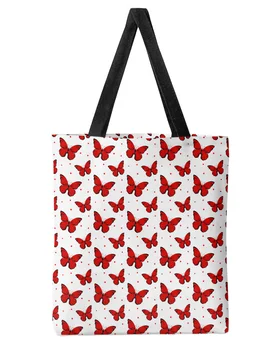 Червена Пеперуда, текстурата на полка точки, Дамски чанти-тоут голям капацитет за пазаруване за Многократна употреба студентски чанти за рамо за момичета, Дами