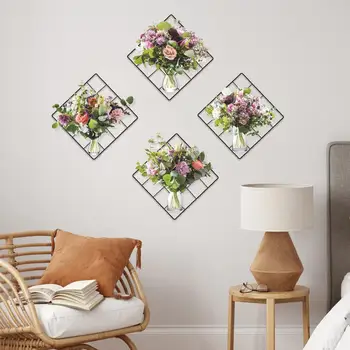 Вази, на окото, на стикер за декора на стените, ярки 3D стикери с букет цветя в стена за офис, кухненско декор, подвижни самозалепващи етикети