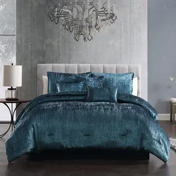 Комплект спално бельо Riverbrook Home Turin, кралицата, в синьо, комплект от 7 теми