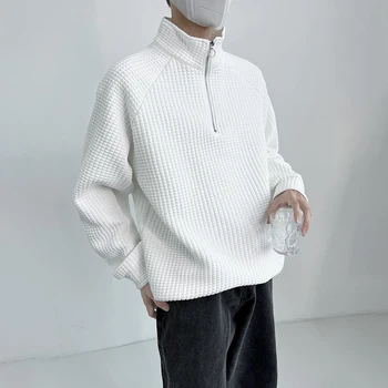 Есенно-зимен мъжки пуловер с висока воротом и цип голям размер, ежедневни Свободна риза с дълги ръкави