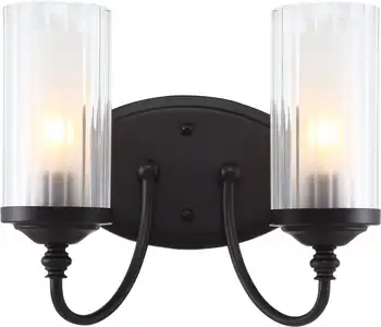 Стенен лампа с 2 лампи - Бронзова монтиране на украса от настърган масло бронз, лека нощ Apliques de luz para pared в Ретро стил, лампа за баня от този