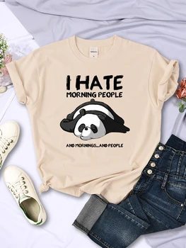 Мързелива панда, мразя сутрешните хора, Дамски модни креативна универсална дреха с къс ръкав, блузи в стил Уличен хип-хоп с кръгло деколте, дамска тениска
