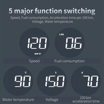Скоростомер OBD2 HUD с функция 5 вида аларма с индикатор за разхода на гориво Напрежение на температурата на водата за бензинов автомобил
