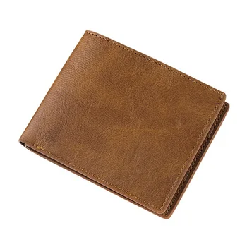 Ретро Мъжки портфейл с множество джобове, Класически бизнес портфейл за кредитни карти от изкуствена кожа с цип, двустранен хоризонтален скоба за пари