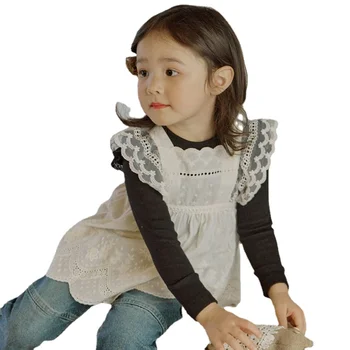 Блузи без ръкави в Корейски Стил, Лятото и Есента Рокля-жилетка за момичета, Бели Жилетки Принцеса с дантелен бродерия за малки момичета, от 1 до 12 години CC201