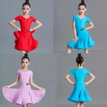 Ново национално стандартно рокля за състезания по танци балната зала с къси ръкави за момичета, рокля за латино танци, детски дрехи за изпълнения на сцената SL8752